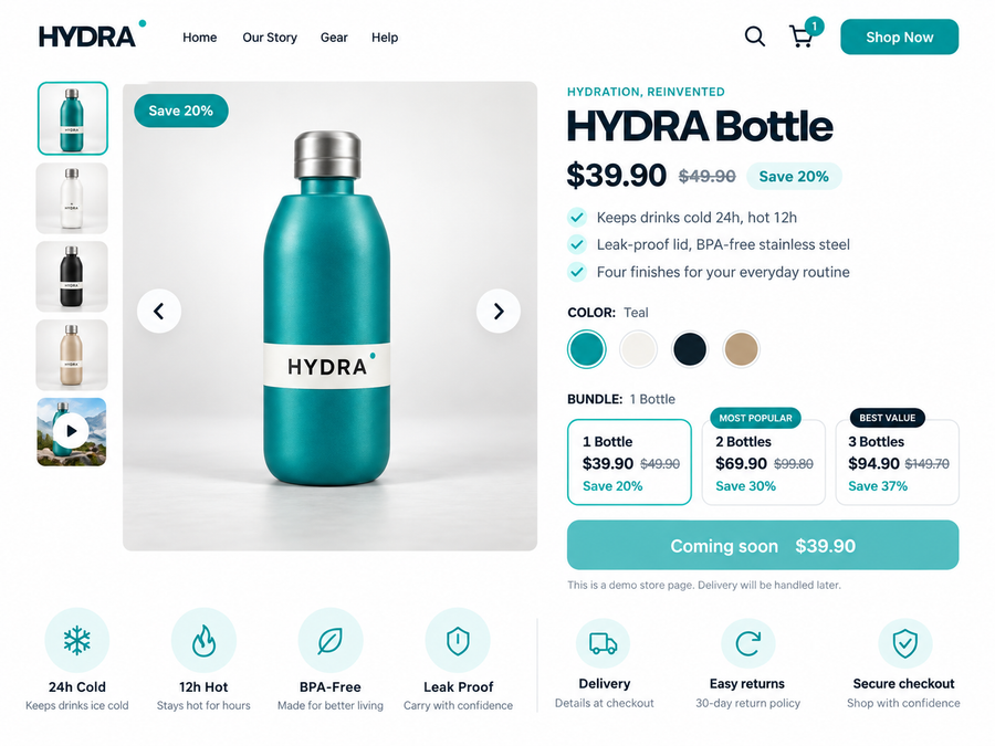 HYDRA — Premium One-Product Shopify Theme for Bottle, Drinkware & Wellness Brands